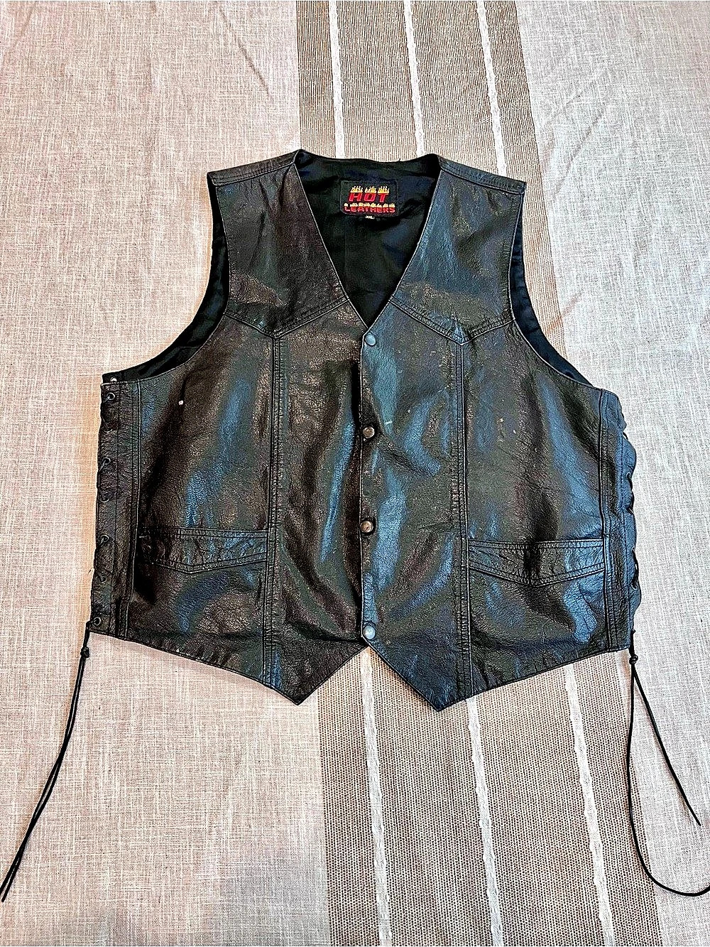 HOT Leathers Classic Side Lace Leather Biker Vest Black XXL